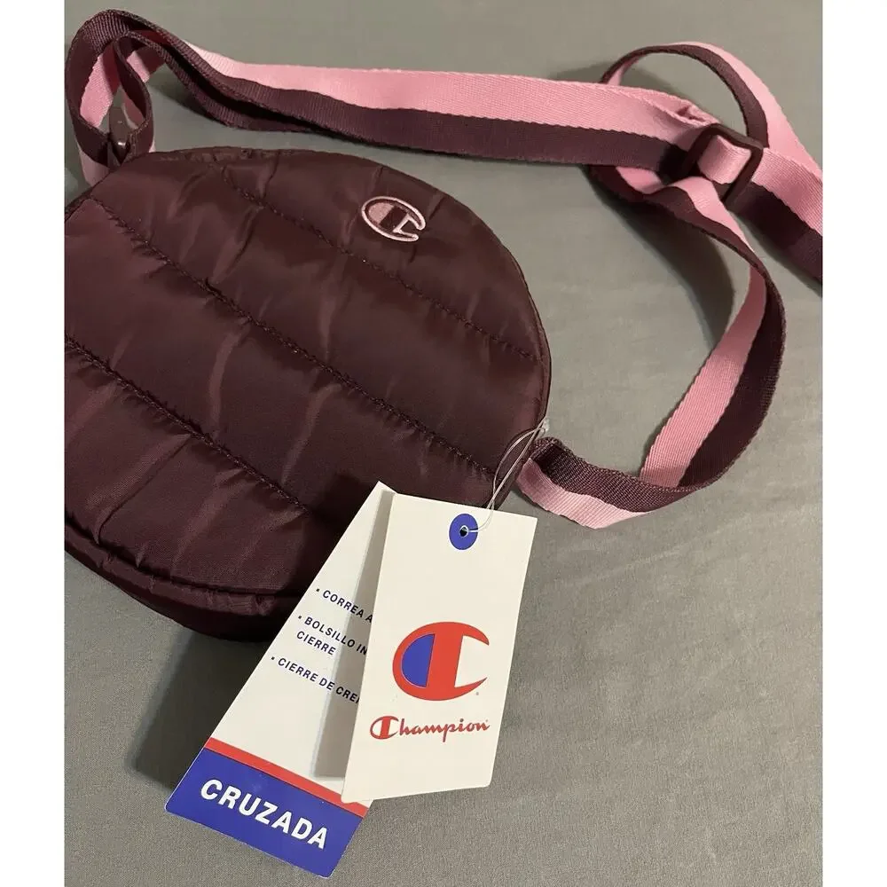 NWT Champion Quilted Crossbody Bag Maroon Pink Adjustable Strap